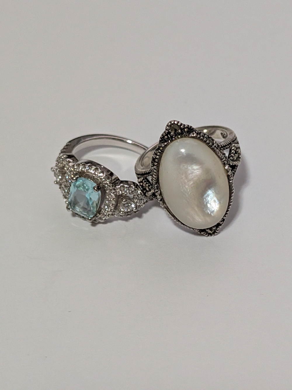 2 Sterling Silver - White & Light Blue Rings